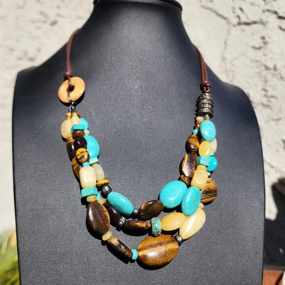 Silpada Turquoise Necklace N1858 Tigers Eye Calcite 925 Sterling Silver Leather - Picture 4 of 16